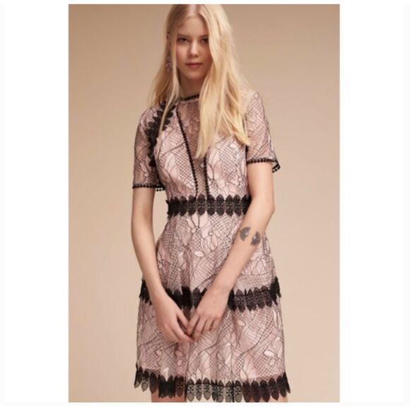 Nicholas x BHLDN‎ Stevie Lace Panel Mini Dress Blush Pink Black Bridal US Size 8